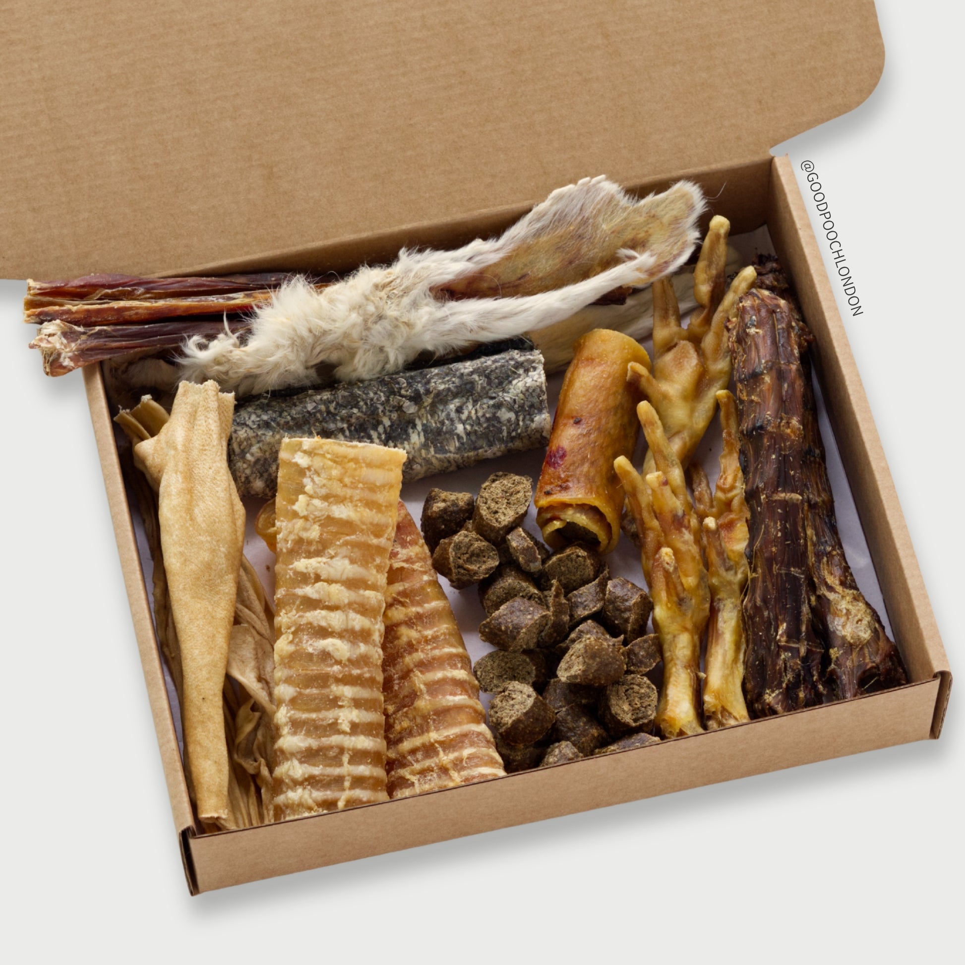 A box of natural air dried dog treats.
