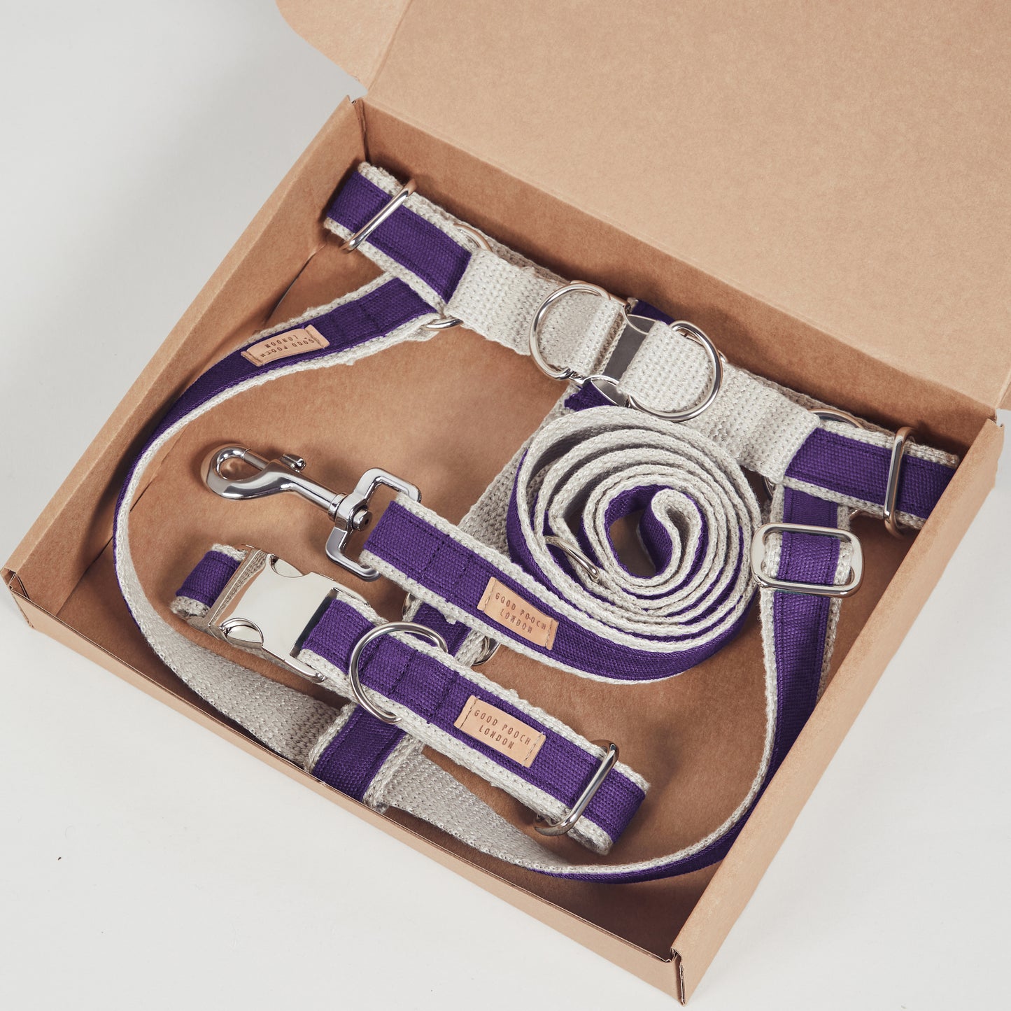 Handmade Purple Grape Hemp Dog Collar, Harness & Lead Set