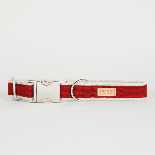 Handmade Ruby Red Hemp Dog Collar